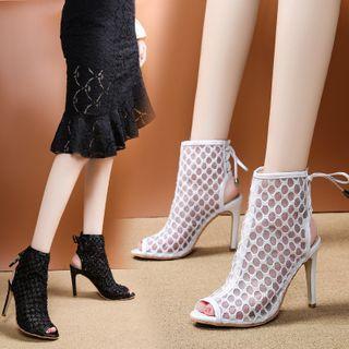 Peep-toe High-heel Mesh Ankle Boots
