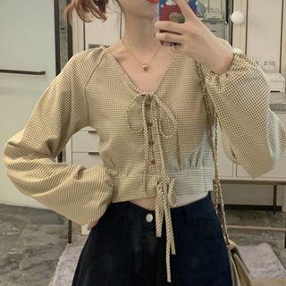 Checked Blouse Khaki - One Size