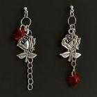 Rose Drop Earring 1 Pair - Red & Silver - One Size