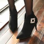 Rhinestone-buckled Faux-fur Lined Ankle Boots