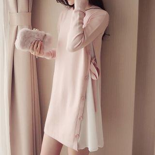 Mock Two-piece Long-sleeve Mini A-line Knit Dress