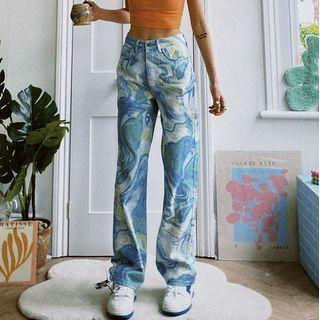 Tie-dyed High-waist Straight-leg Pants