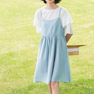 Spaghetti Strap A-line Dress Blue - One Size