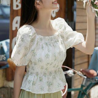 Square-neck Floral Print Cropped Top + Midi Skirt