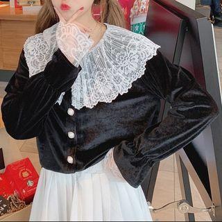 Lace Collar Pleuche Blouse