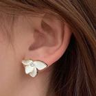 Flower Glaze Earring 1 Pair - Gold & White - One Size