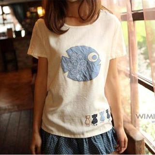Fish Applique Short-sleeve T-shirt