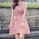 Sleeve Tie-waist A-line Mini Dress