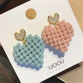 Rhinestone Heart Fabric Heart Dangle Earring
