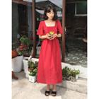 Square-neck Puff-sleeve Long Empire Dress