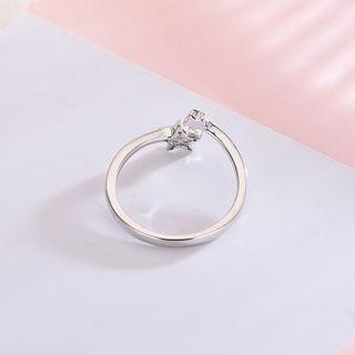 925 Sterling Silver Rhinestone Star Open Ring Rs324 - Silver - One Size