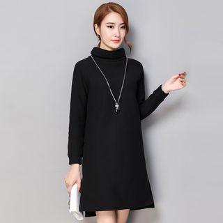 Contrast Trim Turtleneck Long Sleeve Knit Dress