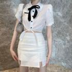 Short-sleeve Ruffled Cropped Shirt / Pencil Skirt