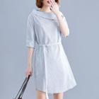 Asymmetric Short-sleeve Striped A-line Dress