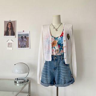 Logo Light Cardigan / Floral Crop Camisole Top / Set