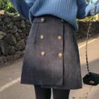 Double-breasted A-line Corduroy Skirt