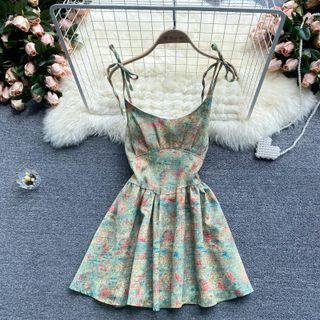 Open-back Print Spaghetti-strap Dress