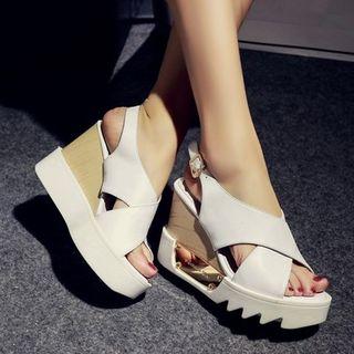 Cross Strap Platform Wedge Sandals