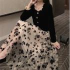 Scalloped Edge Crop Top / Floral Midi A-line Skirt