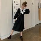 Sailor Collared Long-sleeve A-line Midi Dress