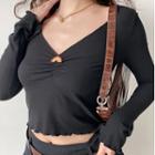 Long-sleeve V-neck Ruffle Trim Rainbow Pendant Top