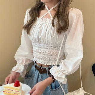 Bell-sleeve Ruched Blouse White - One Size