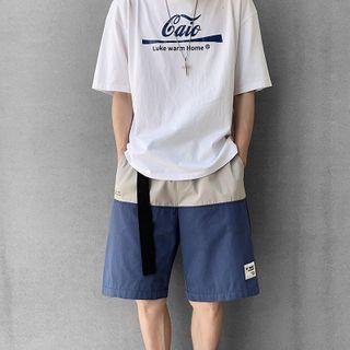 High-waist Applique Color Block Shorts