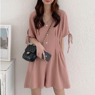 Short-sleeve Tie-cuff Buttoned Playsuit