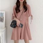 Short-sleeve Tie-cuff Buttoned Playsuit