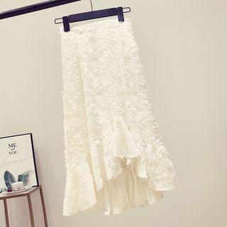 Asymmetrical Fringed Midi A-line Skirt White - One Size