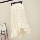 Asymmetrical Fringed Midi A-line Skirt White - One Size