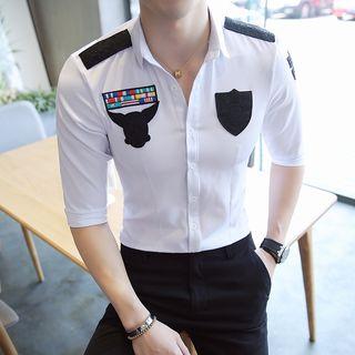 Applique Elbow-sleeve Shirt