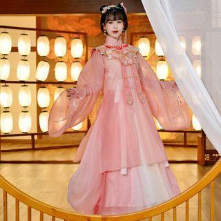 Traditional Chinese Butterfly Embroidered Jacket / Maxi A-line Skirt