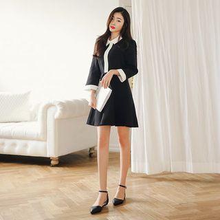 Contrast-trim Collared A-line Dress
