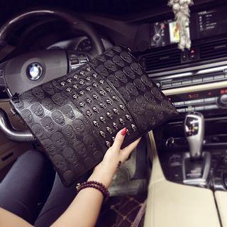 Couple Matching Skull Accent Clutch Black - One Size