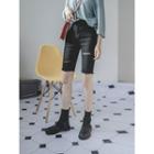 Cutout Slim-fit Denim Shorts
