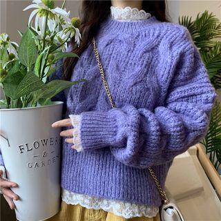 Bell-sleeve Lace Top / Cable-knit Sweater