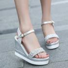 Faux-leather Glitter Wedge Sandals