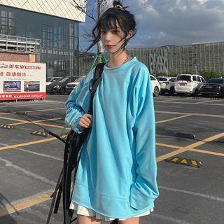 Round Neck Plain Long-sleeve Top