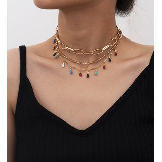 Set Of 3: Layered Drop Charm Necklace 1091 - Gold - One Size