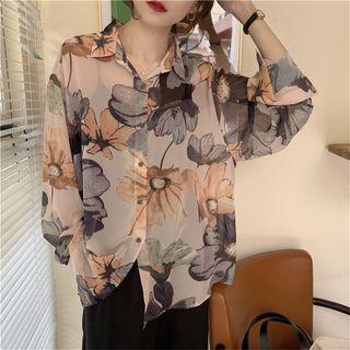 Long-sleeve Floral Sheer Shirt