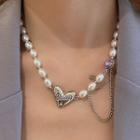 Heart Stainless Steel Faux Crystal Faux Pearl Choker Purple Heart & Faux Pearl - White - One Size