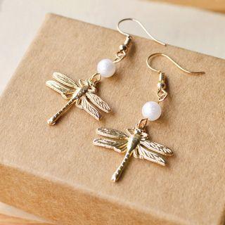 Faux-pearl Dragonfly Drop Earrings