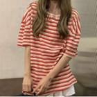 Oversized Striped T-shirt Stripe - Red - One Size