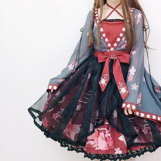 Head Piece / Mock Two-piece Long-sleeve A-line Sheer Dress
