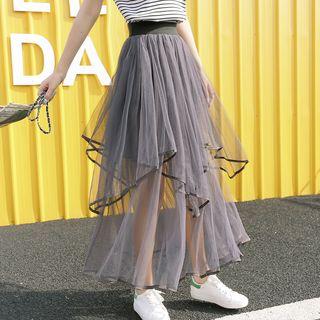 Asymmetric Maxi Mesh A-line Skirt