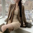 Asymmetrical Open Front Coat Light Khaki - One Size