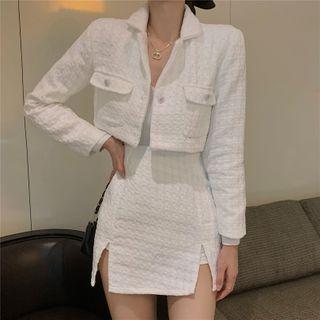 Set: Tweed Cropped Button-up Jacket + Mini Skirt
