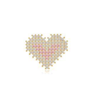 Simple And Bright Plated Gold Heart-shaped Brooch With Pink Cubic Zirconia Golden - One Size
