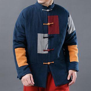Frog-buttoned Color Block Padded Jacket